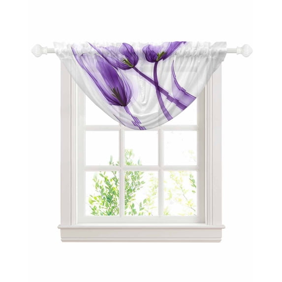 Luxury Purple Tulip Sheer Waterfall Valance Curtains for Window, Watercolor Spring Rustic Floral Rod Pocket Sheer Topper Swag Curtains for Living Room, Kitchen 38.5"W x 47.2"L, 1 Panel