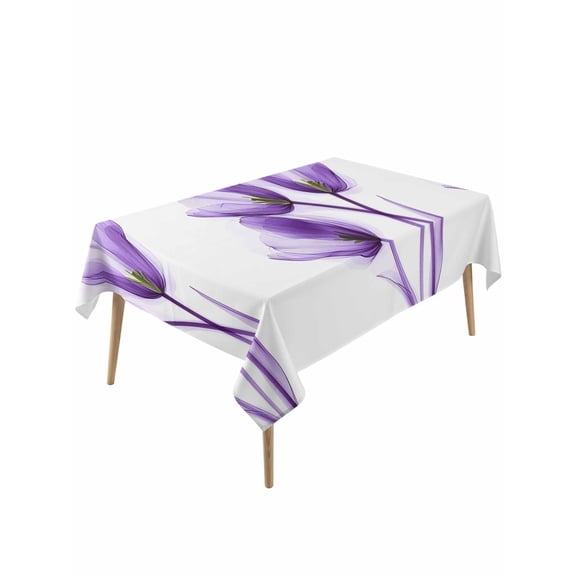 Luxury Purple Tulip Table Cloth, Watercolor Spring Rustic Floral Waterproof Tablecloth for Rectangle Tables, Reusable Washable Fabric Table Cover for Restaurant Kitchen Dining Tables 54"x108"