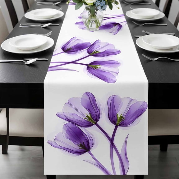 Luxury Purple Tulip Table Runner 36 Inches Long, Watercolor Spring Rustic Floral Kitchen Coffee Dining Table Decoration for Home Party Birthday Wedding Home Decor 13x36 Inches