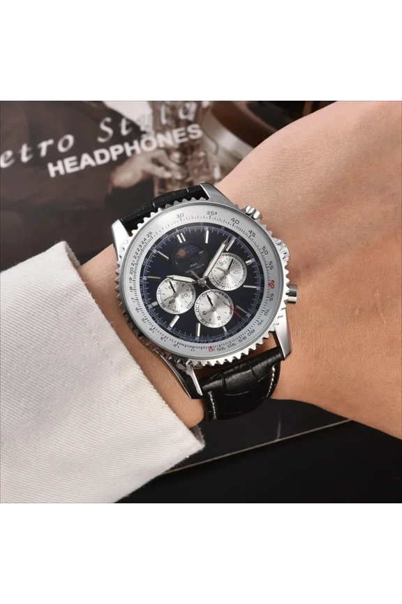 Luxury Quartz Clock Trend Men Watches Luminous Calendar Waterproof Multi Function Fancy Round Business Watch Luminous Dress Watch Moon Phase Mens Watch Luxury