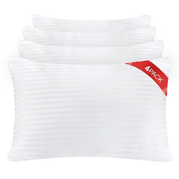 Luxury Queen Pillows 4 Pack, Pillows for Sleeping w/Cotton Cover, Hotel Pillows for Side Back & Stomach Sleepers, Down Alternative Microfiber Soft Plush Washable Pillows Set of 4