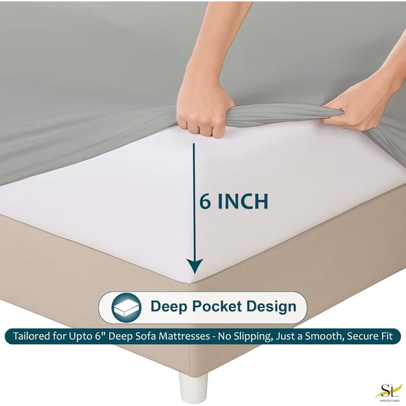 Luxury Queen Sleeper Sofa Bed Sheet Set, Egyptian Cotton, 338 Thread Count, Queen Size (60 x74 +6 Inch Deep Pocket) Soft and Light Weight 4pcs Sofa Set (Light Grey Solid)