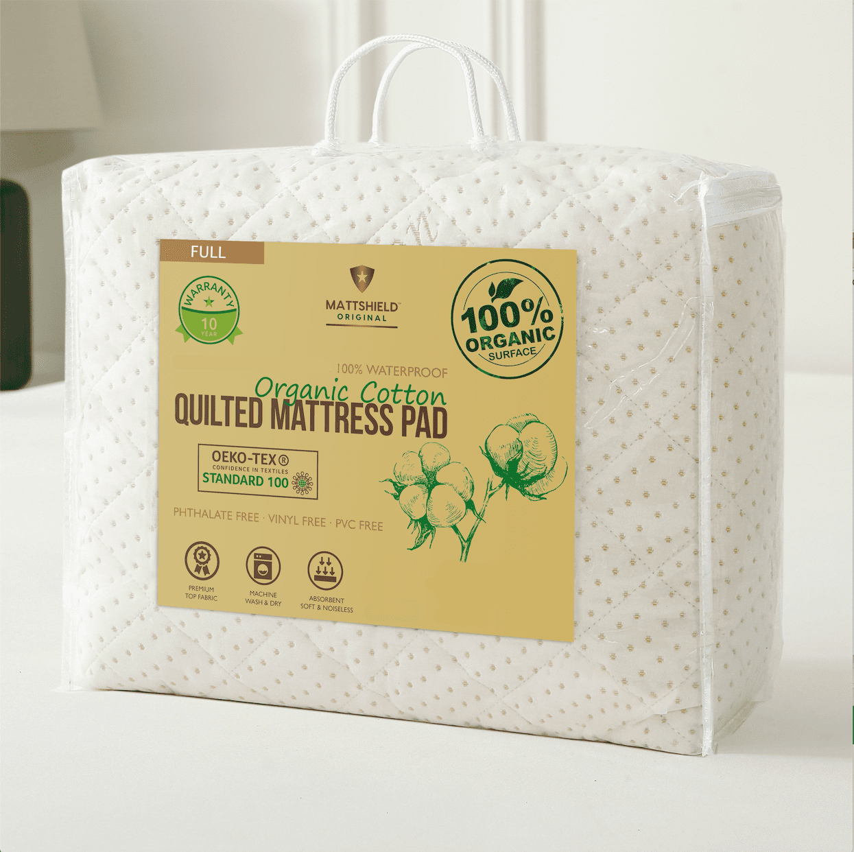 Full Size Organic Cotton Quilted Waterproof Mattress Pad