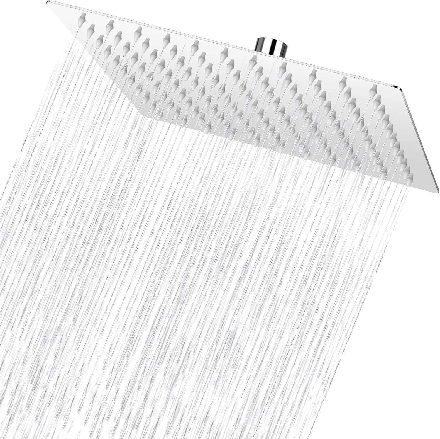 Sleek Square Stainless Steel Rain Shower Head, Waterfall Bath for Ceiling or Wall Mount, Leak Proof with Rust Protection, Easy Install, Self-Cleaning Silicone Nozzles (10 Inch)