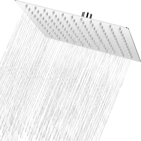 Sleek Square Stainless Steel Rain Shower Head, Waterfall Bath for Ceiling or Wall Mount, Leak Proof with Rust Protection, Easy Install, Self-Cleaning Silicone Nozzles (10 Inch)