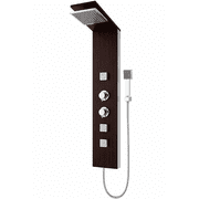 Luxury Rainfall Shower Panel Tower System, 4 Body Jets, Handheld Shower, Wood Grain Finish, Dual Controls, Wall Mount, Brown