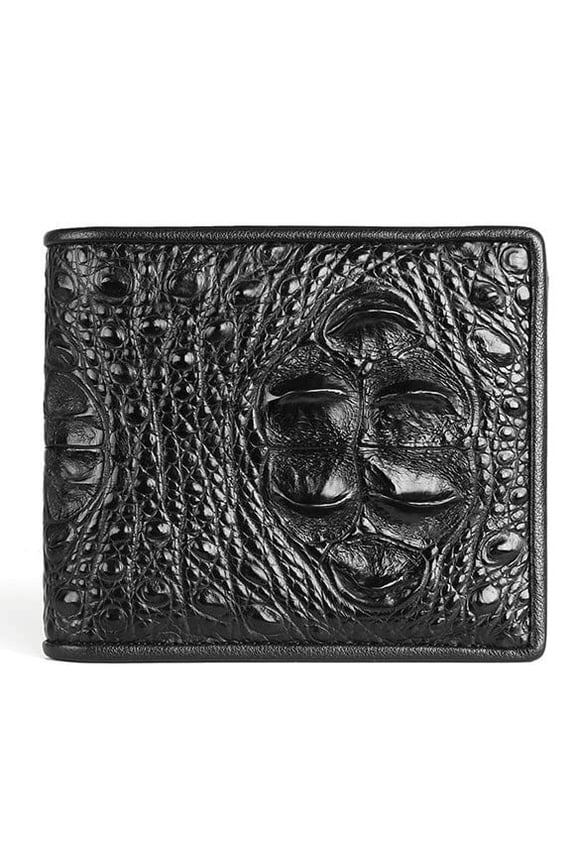 Luxury Real Crocodile Leather Men Wallet Alligator Skin Bifold Wallet Men's Short Wallet Purses (Head black) Y101