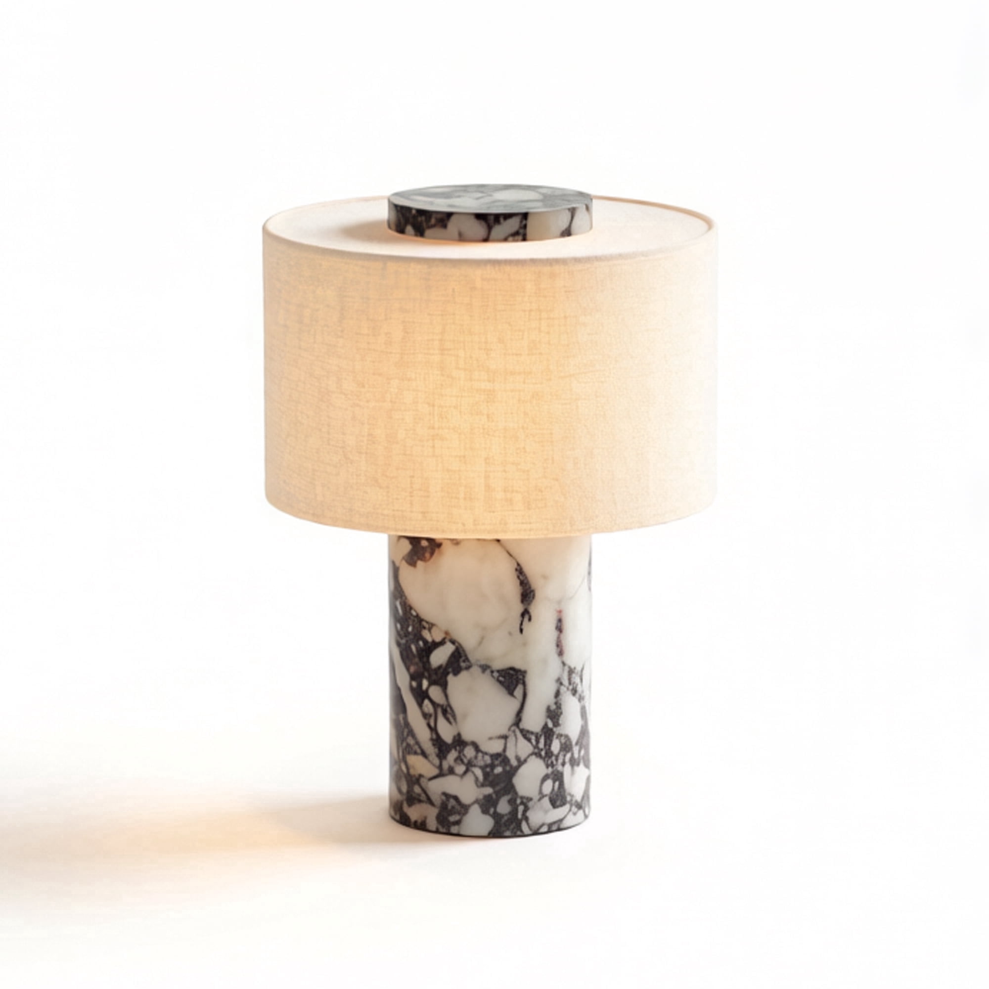 Luxury  Rechargeable Touch Marble Table Lamp, Calacatta Viola Natural  Stone & Cylindrical Linen Lampshade, High-End Night Light for Bedroom Bedside, Living, Console