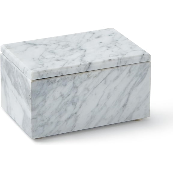 Luxury Rectangular Marble Storage Box with Lid for Jewelry, Makeup, and Home Decor, 5.9x3.9x3.1 Inch Stone Keepsake Organizer