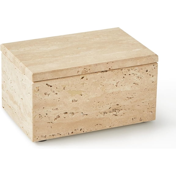 Luxury Rectangular Marble Storage Box with Lid for Jewelry, Makeup, and Home Decor, 5.9x3.9x3.1 Inch Stone Keepsake Organizer