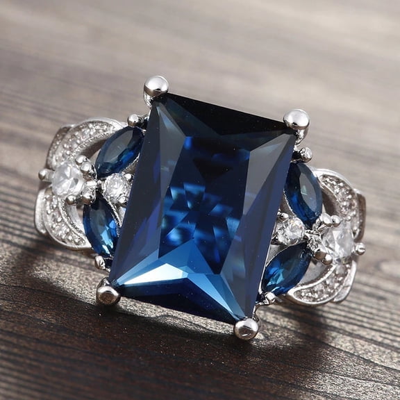 Luxury Red Blue Green Big Crystal Rings for Women Sterling Silver Jewelry Wedding Rings