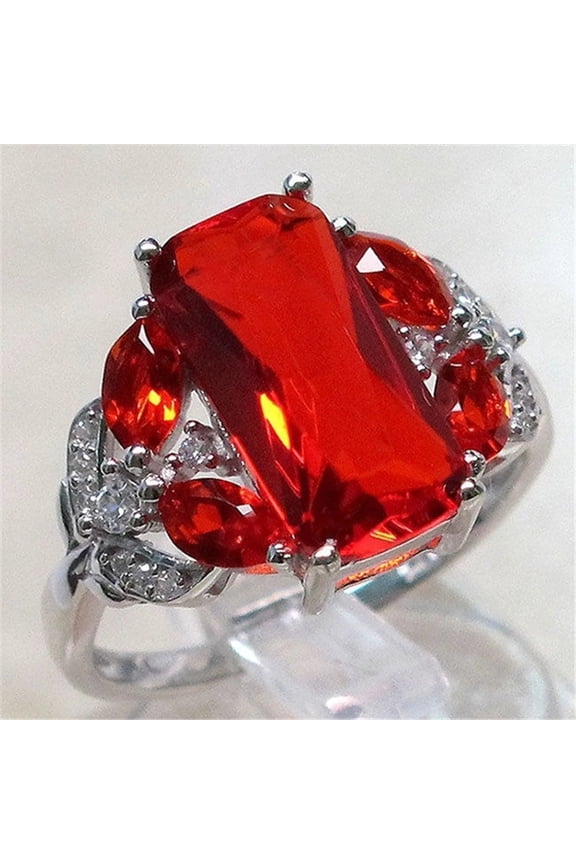 Luxury Red Blue Green Big Crystal Rings for Women Sterling Silver Jewelry Wedding Rings