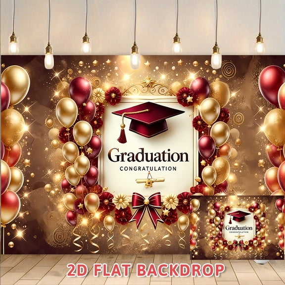 Luxury Red Gold Graduation Backdrop, Photography Background Banner for Graduation Ceremony, Party Decoration, Ideal for Graduation Celebration Events Photo Booth Props