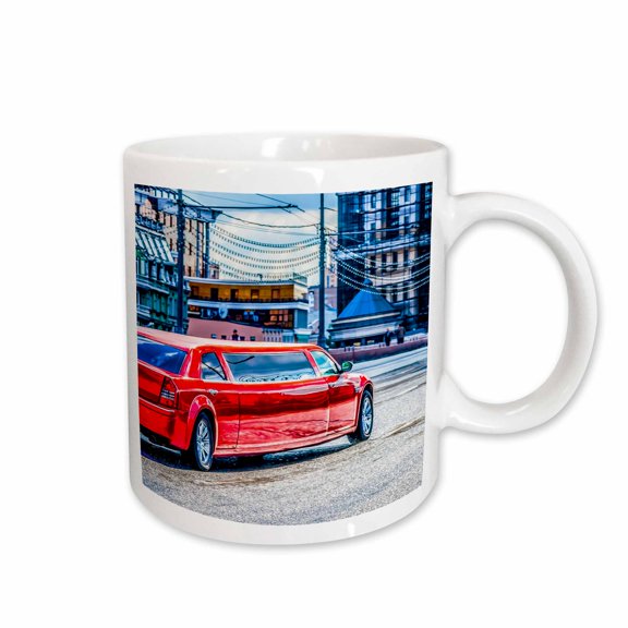 3drose, Luxury Red Limousine Car Drives Along the Street, 11oz Mug