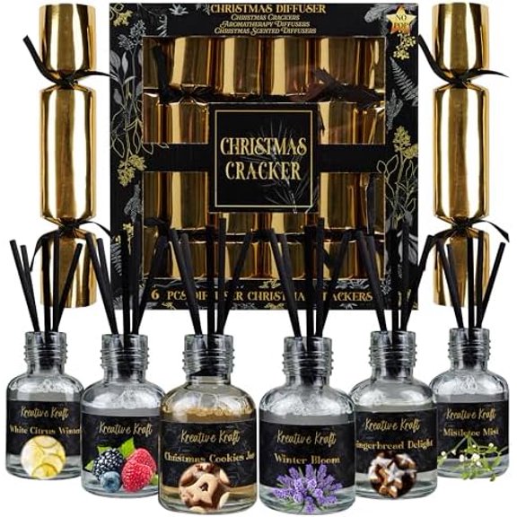 Luxury Reed Diffuser Christmas Crackers, No-Snap 6 Pack Fragrance Party Favors with Hats & Jokes, Christmas Decorations Holiday Gift (Multi Diffuser)