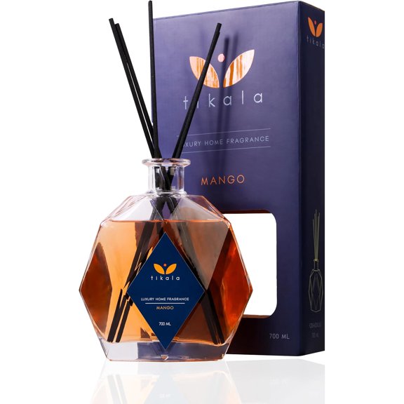Luxury Reed Diffuser with Mango Scent  Crystal Glass Bottle  Home Fragrance for Living Room, Bathroom & Office  23.67 fl oz (700 ml)