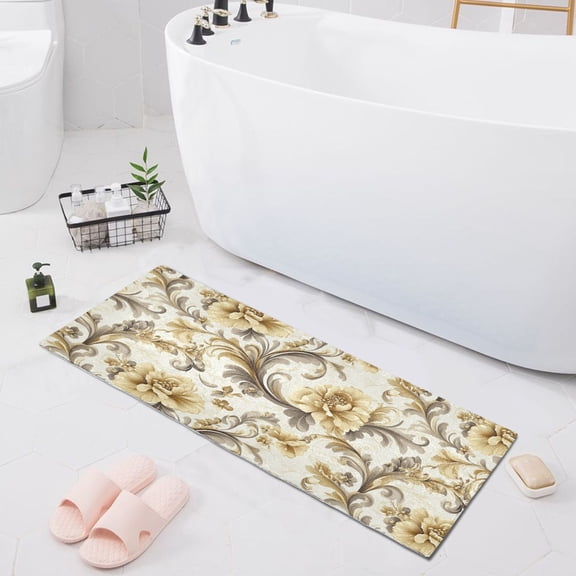 Luxury Retro Flowers Bath Mat 39x20 Non-Slip Bathroom Rugs Absorbent Soft Plush Quick Dry for Tub Shower Kitchen Home Decor