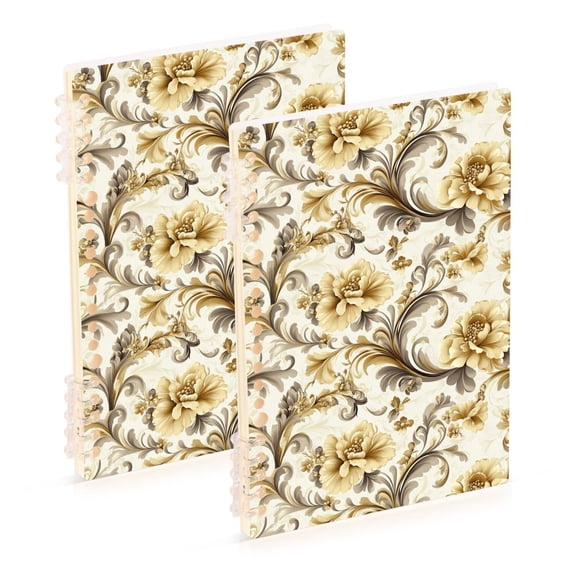Luxury Retro Flowers Notebooks 2 Pcs 1-subject Journal 60 Sheets A5 College Ruled Paper Detachable Ring 8.3"x5.7"