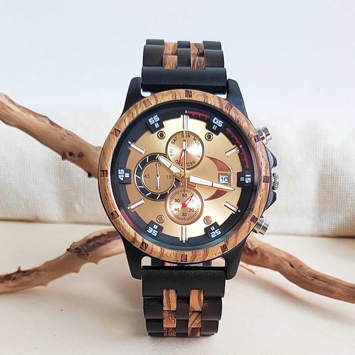 Luxury Retro Timepiece Quartz Movement, Elegant Watch for Men, Durable and Precise Timekeeping, Wooden Round Dial Mechanical Watch, Wooden Strap, Classic Vintage Style