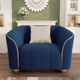 thumbnail image 1 of Luxury Retro Velvet Sofa Couch for Living Room, 40" Comfy Upholstered Armchair with Gold Metal Legs and Pillow, Curved Sectional Sofa Chair for Bedroom Office Apartment Blue, 1 of 7