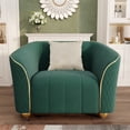 thumbnail image 1 of Luxury Retro Velvet Sofa Couch for Living Room, 40" Comfy Upholstered Armchair with Gold Metal Legs and Pillow, Curved Sectional Sofa Chair for Bedroom Office Apartment Green, 1 of 7