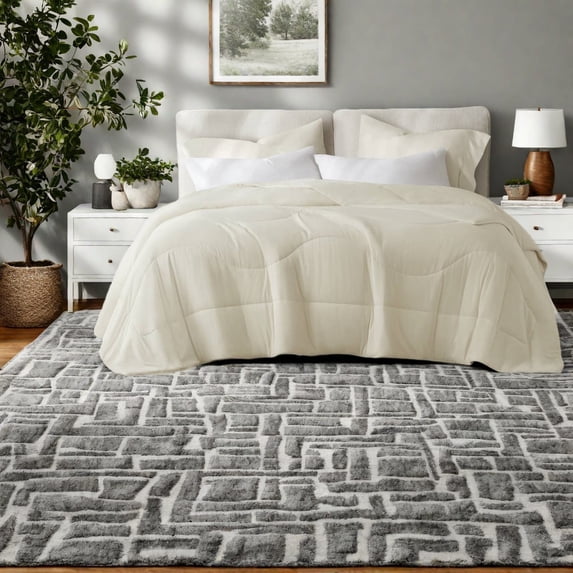 Luxury Reversible Bedding Set King/Cal King TENCEL Fill Modern Ivory