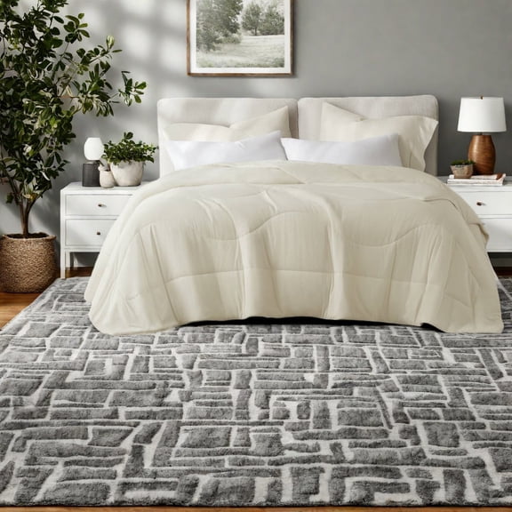 Luxury Reversible Bedding Set King/Cal King TENCEL Fill Modern Ivory