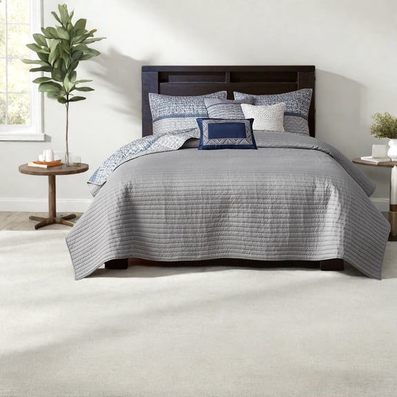 Luxury Reversible Bedding Sets Cotton Jacquard Navy King/Cal King