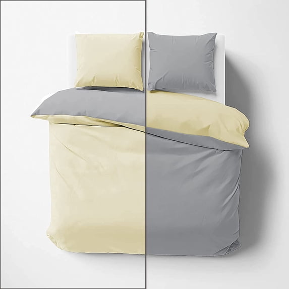 Luxury Reversible Duvet Cover 3 Piece, 600 Thread Count, Quilt Comfortor Cover, Easy Care Soft and Luxury, Queen Size - Light Gray & Ivory Solid.