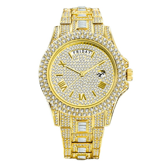Luxury Rhinestone Accented Men's Quartz Wrist Watch, Water Resistant, Precise Timekeeping, Elegant Design