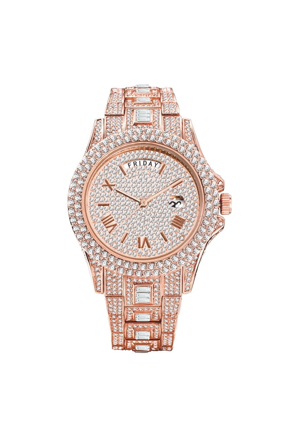 Luxury Rhinestone Accented Men's Quartz Wrist Watch, Water Resistant, Precise Timekeeping, Elegant Design