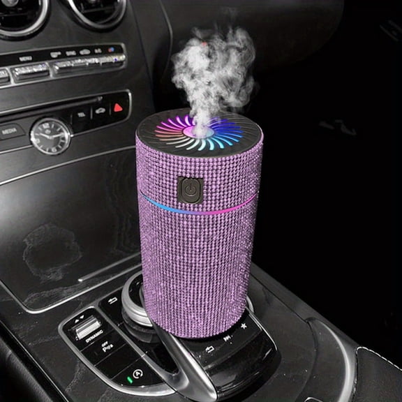 Luxury Rhinestone Car Diffuser Humidifier with LED Lights - Aromatherapy Essential Oil Air Freshener, Vehicle Accessory - Empty Bottle, No Fragrance, No Chemicals