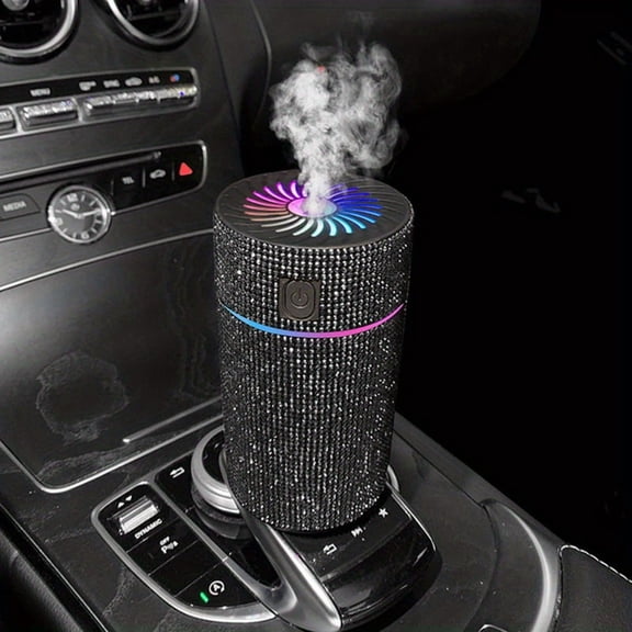 Luxury Rhinestone Car Diffuser Humidifier with LED Lights - Aromatherapy Essential Oil Air Freshener, Vehicle Accessory - Empty Bottle, No Fragrance, No Chemicals