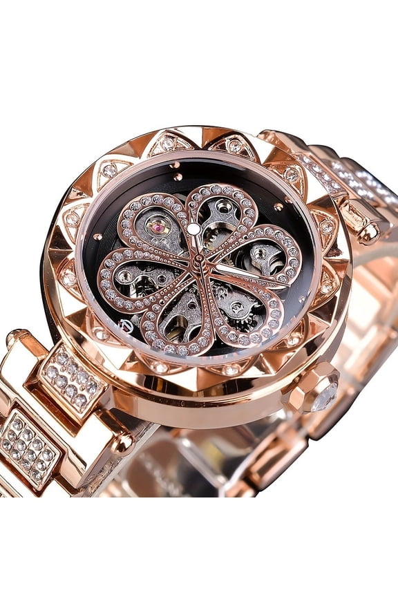 Luxury Rhinestone Flower Mechanical Watch - Retro Skeleton Fashion Analog with Water Resistant Stainless Steel Wristband, Precise Timekeeping, Crystal Clear Dial and Elegant Design for Women