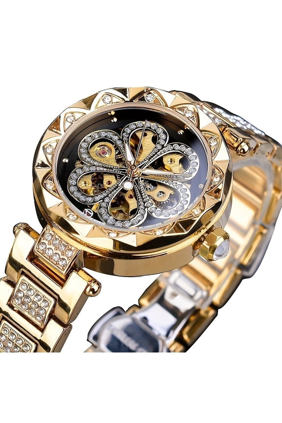 Luxury Rhinestone Flower Mechanical Watch - Retro Skeleton Fashion Analog with Water Resistant Stainless Steel Wristband, Precise Timekeeping, Crystal Clear Dial and Elegant Design for Women