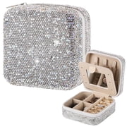Luxury Rhinestone Jewelry Box - Holds Rings Necklaces Earrings, Portable Travel Organizer with Removable Dividers & Velvet Lining, Studded Sparkling Gift for Women