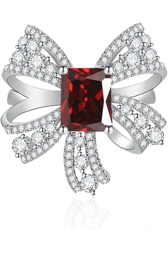 Luxury Ribbon Bow Tied Infinity Rings for Women 925 Silver Cubic Zirconia Pave CZ Promise Rings for Her Wedding Bands Forever Love Knot  Cut Simulates Gemstone Open Adjustable Ring(red)