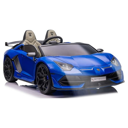 Luxury Ride On Toys Lamborghini Aventador w/ Swappable Battery 24V - Electric Car for Kids with 3 Speeds, Leather Seat, Remote, MP3 Music by Bluetooth, FM Radio, Rubber Tires (Blue)