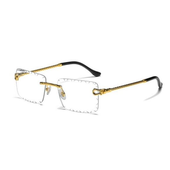 Luxury Rimless Gold Braided Rope Wire Frame Square Unisex Retro 90's Frameless Gem Cut Trendy Old School Rectangular Clear Lens Hip Hop Eye Glasses For Men Women