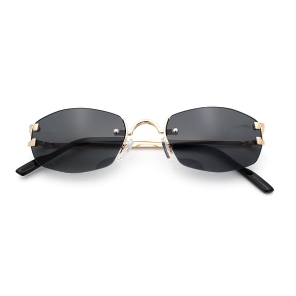 Luxury Rimless OG Fancy Narrow Oval Metal Rim Hustler Fashion Sunglasses Gold - Black