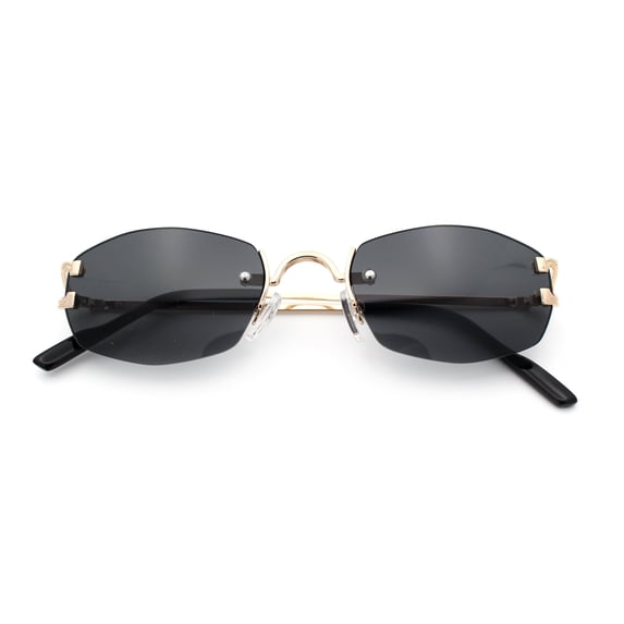 Luxury Rimless OG Fancy Narrow Oval Metal Rim Hustler Fashion Sunglasses Gold - Black