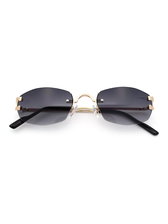 Luxury Rimless OG Fancy Narrow Oval Metal Rim Hustler Fashion Sunglasses Gold - Smoke