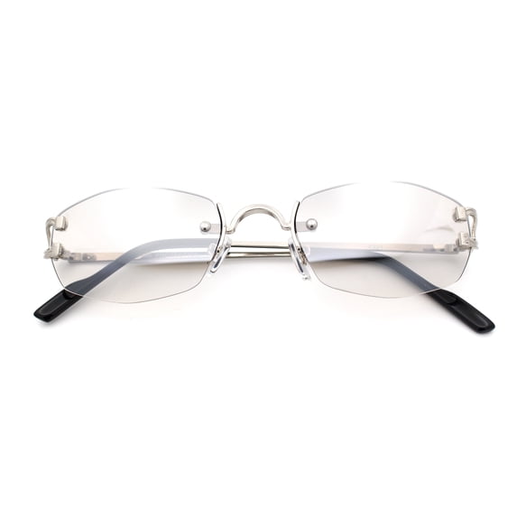 Luxury Rimless OG Fancy Narrow Oval Metal Rim Hustler Fashion Sunglasses Silver - Grey Clear