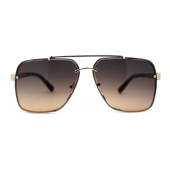 Luxury Rimless Rectangle Air Force Officer Style Sunglasses Gold Brown Smoke