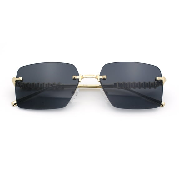 Luxury Rimless Rectangle Metal Pyramid Stud Jewel Arm Metal Rim Sunglasses Gold - Black