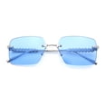 thumbnail image 1 of Luxury Rimless Rectangle Metal Pyramid Stud Jewel Arm Metal Rim Sunglasses Silver - Blue, 1 of 8