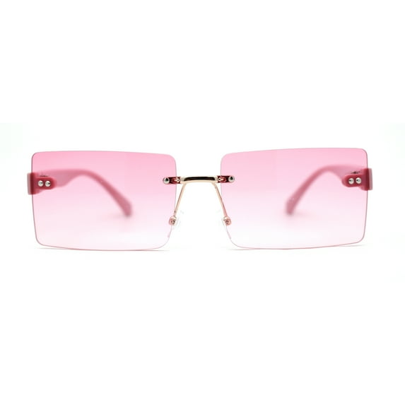Luxury Rimless Rectangle Slim Rectangle Sunglasses All Pink