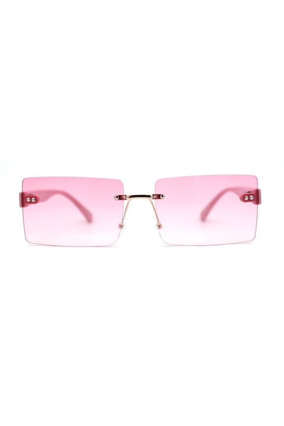 Luxury Rimless Rectangle Slim Rectangle Sunglasses All Pink