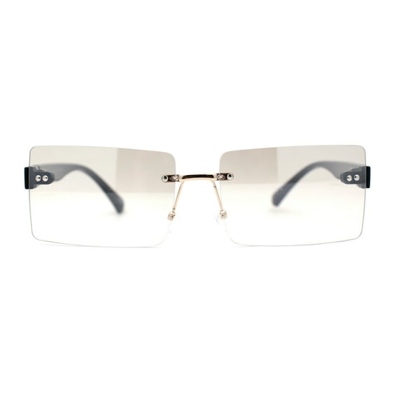 Luxury Rimless Rectangle Slim Rectangle Sunglasses Black Clear Mirror