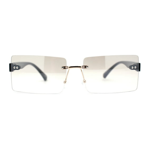 Luxury Rimless Rectangle Slim Rectangle Sunglasses Black Clear Mirror